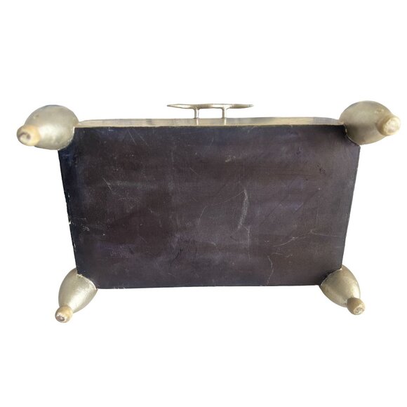 ART DECO Silver & Taupe WAVE Box With Patterned Design & Ball Feet Home Decor - Picture 9 of 9